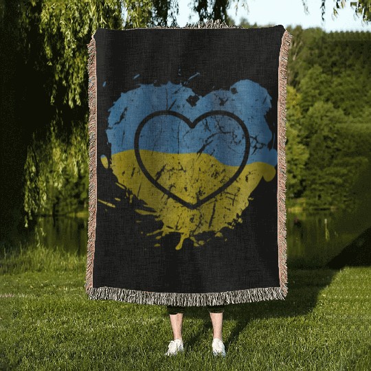 Ukrainian Heart National Colors Ukraine Flag Woven Blankets