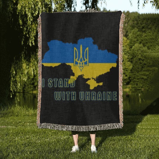 I Stand With Ukraine Woven Blankets