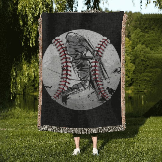 Baseball Player Coach Bat And Ball Pitcher Catcher Woven Blankets