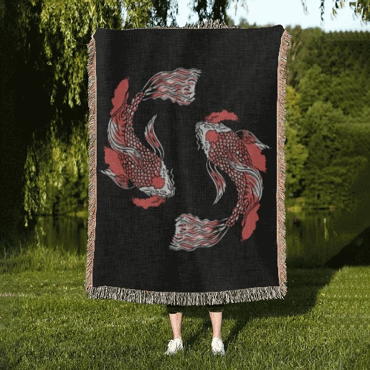 Koi Fish Swirly Woven Blankets