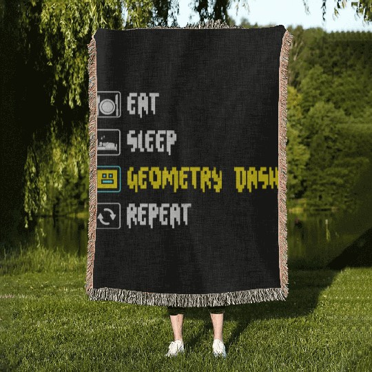 Eat sleep geometry dash repeat retro Jumper Repeat Woven Blankets