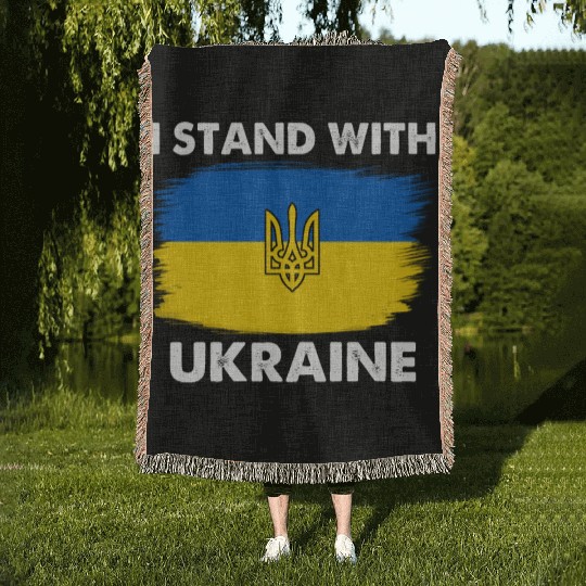 I Stand with Ukraine Ukraine Flag Woven Blankets