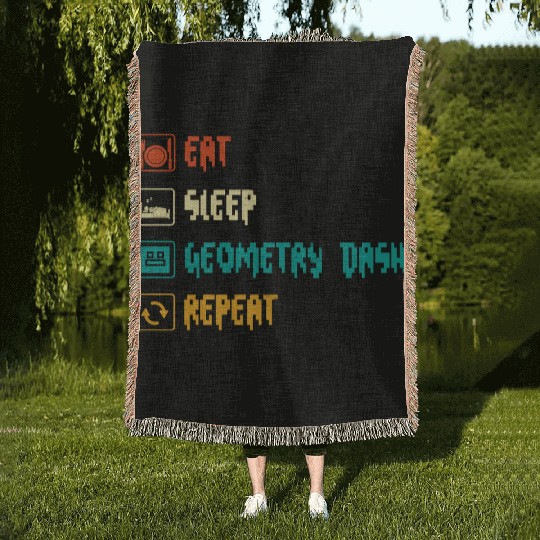 Eat sleep geometry dash repeat retro Jumper Repeat Woven Blankets