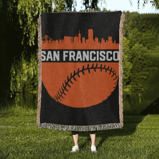 Vintage Downtown San Francisco Cali Skyline Baseba Woven Blankets