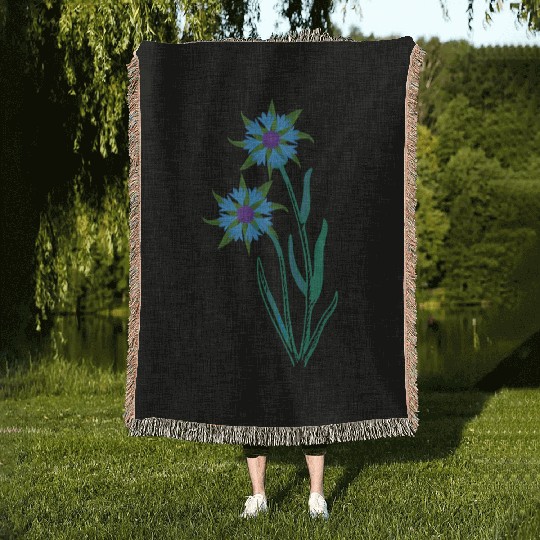 Blue Cornflowers - Floral Artwork With Spring Woven Blankets