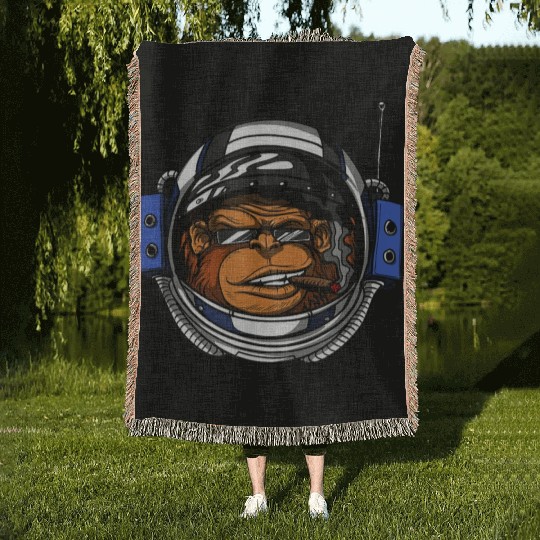 Ape Chimp Monkey Astronaut Space Cosmic Galaxy Woven Blankets