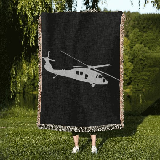 UH-60 Black Hawk Helicopter Silhouette Woven Blankets