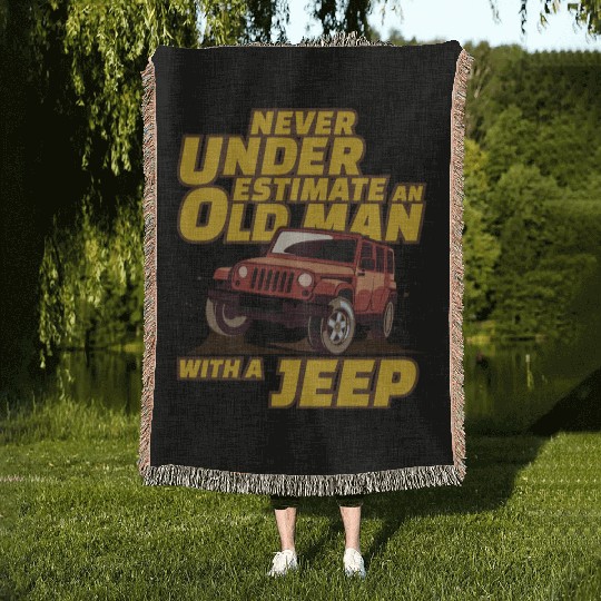 Never Underestimate An Old Man with A Jeep Brown Woven Blankets