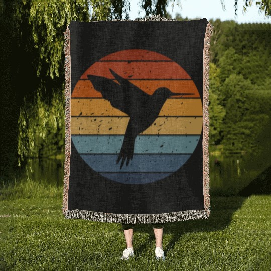 Retro Hummingbird Woven Blankets For Hummingbird Lover