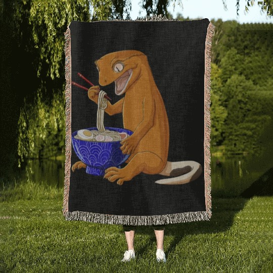 Funny Japanese Kawaii Ramen Reptile Crested Gecko Woven Blankets