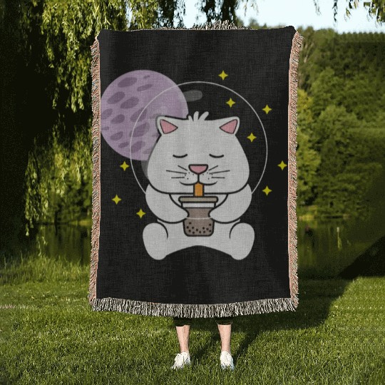 Kawaii Cat Space Pet Lover Gift Woven Blankets