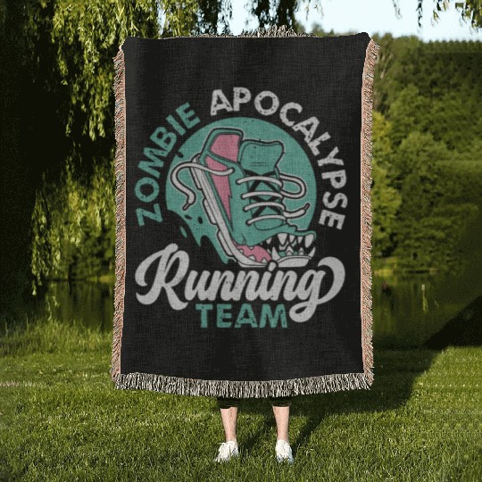 Zombie Apocalypse Running Team Halloween Woven Blankets