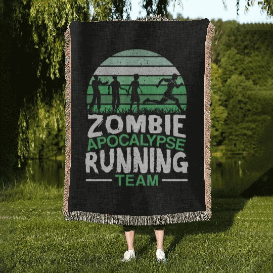 Zombie Apocalypse Running Team Halloween Woven Blankets