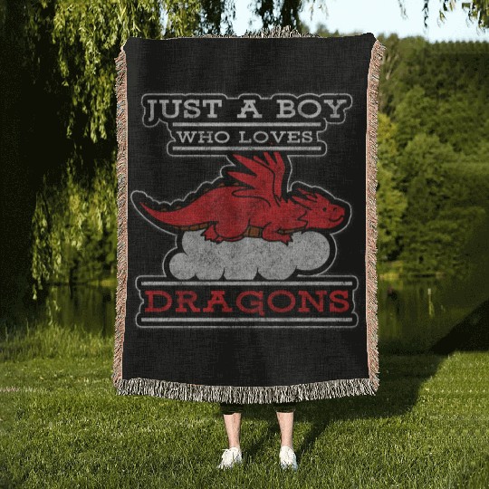 Fantasy Asia Black Chinese Dragon Woven Blankets