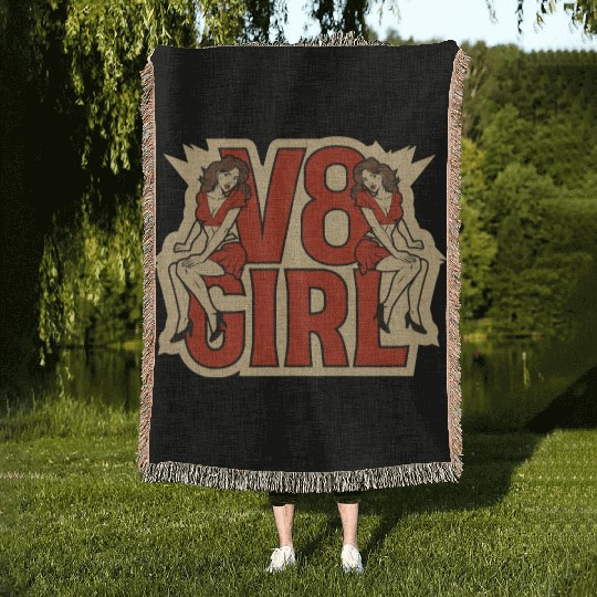 Muscle Car Girl - V8 Girl Woven Blankets