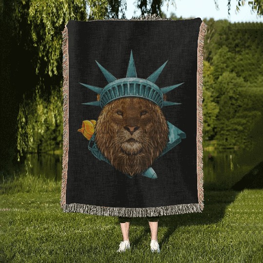 Statue Of Liberty Lion 4th Of July Animal USA Amer Woven Blankets