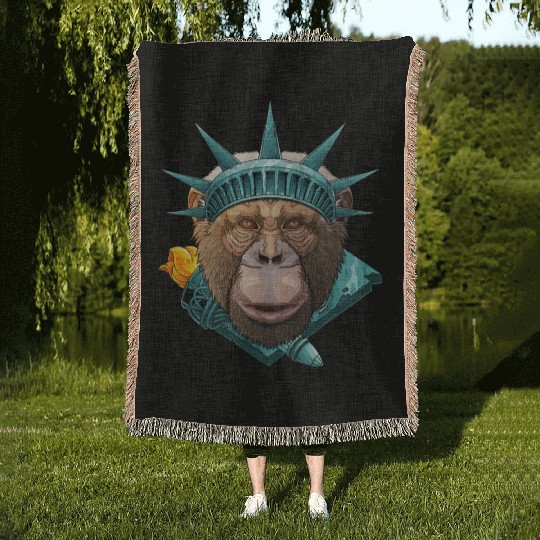 Statue Of Liberty Chimpanzee 4th Of July Animal US Woven Blankets