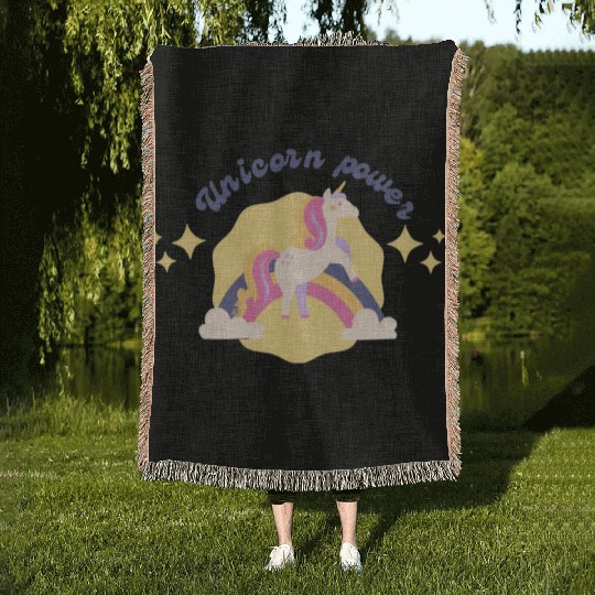 Unicorn power Woven Blankets