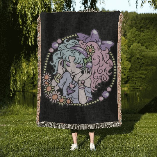 Pastel Goth Girl Woven Blankets