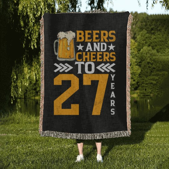 Beers and Cheers to 27 years Frothy Mug of Beer Woven Blankets