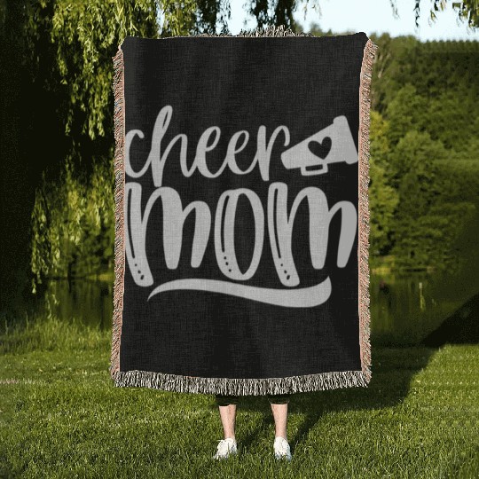 Womens Cheer Mom Woven Blankets Megaphone with Heart Accen