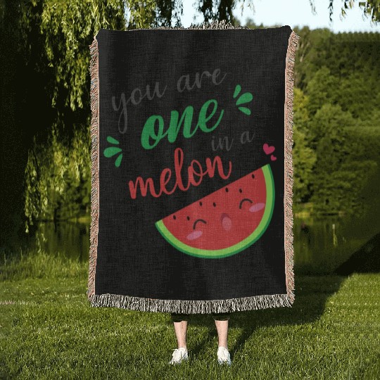 you are one in a melon- cute watermelon Woven Blankets