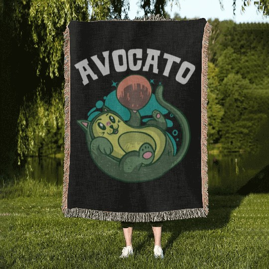 Avocato Avocado Lover Guac Guacamole Keto Cat Woven Blankets