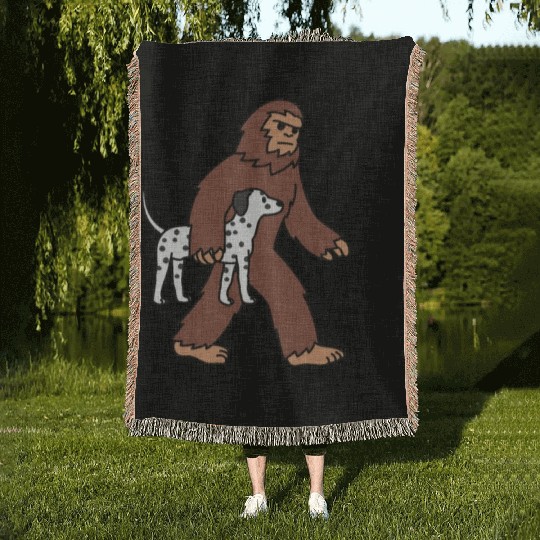 Bigfoot Sasquatch Walking Dalmatian Woven Blankets