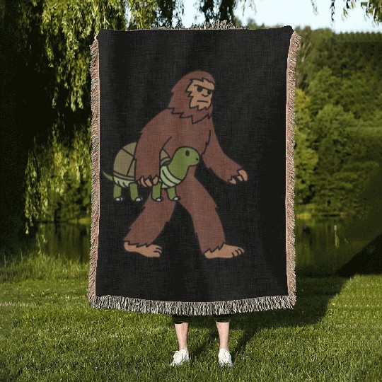 Bigfoot Sasquatch Walking Tortoise Woven Blankets