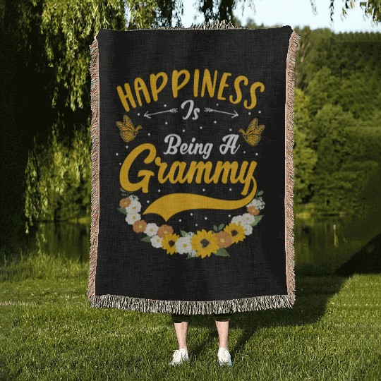 Happiness Grandma Sunflower Proud Grandmother Woven Blankets