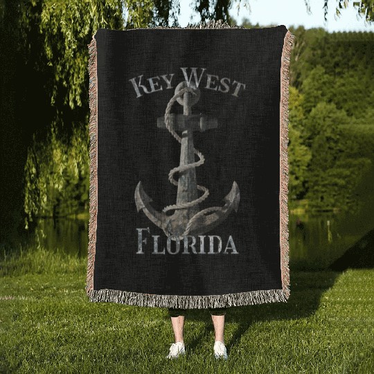 Key West Florida Nautical Anchor Sailing Woven Blankets