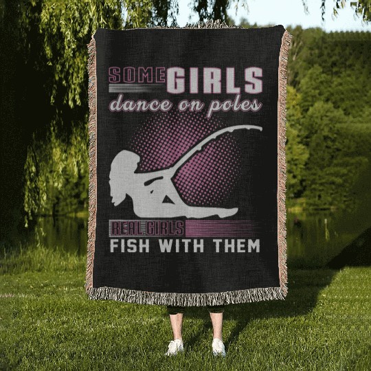Funny fishing girl. quote. Fishing lovers. Woven Blankets
