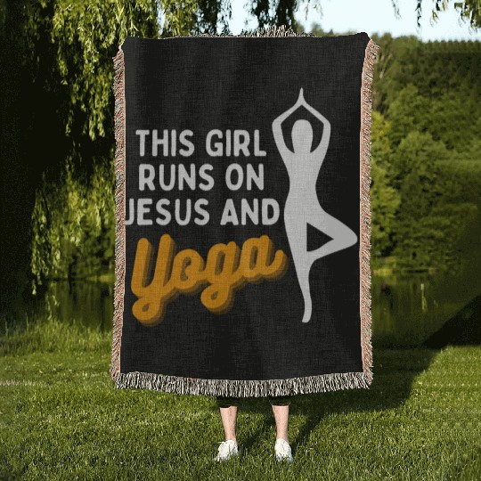 Runs On Jesus And Yoga Woven Blankets