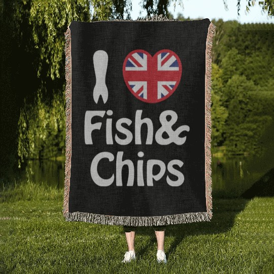 I Heart [Love] Fish & Chips Woven Blankets