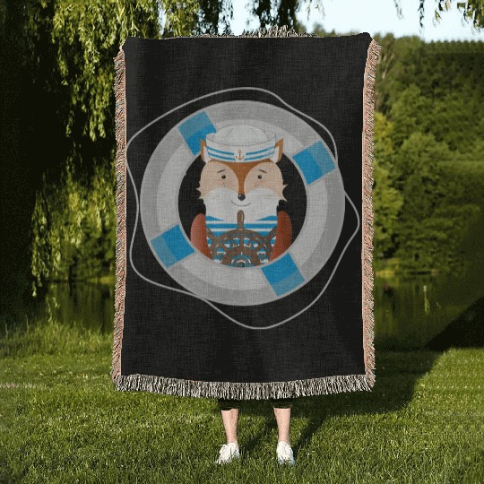 cute fox as a sailor in marine look Woven Blankets