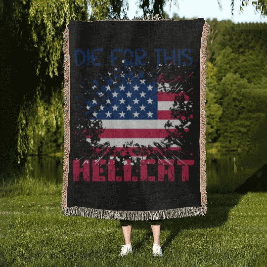 Die For This Hellcat- Vintage US Flag Woven Blankets