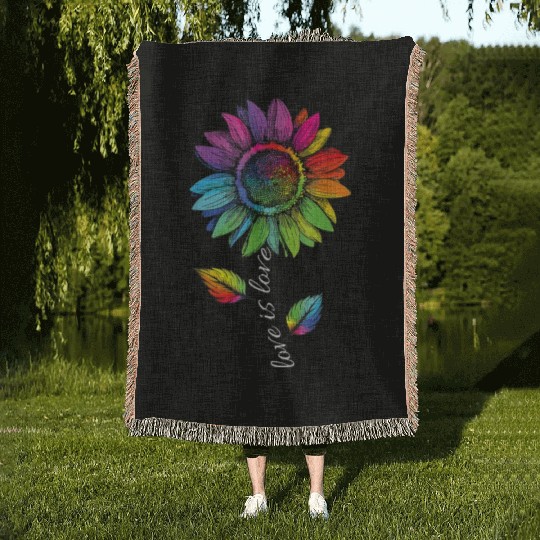 Rainbow Sunflower Love Is Love LGBT Gay Lesbian Woven Blankets