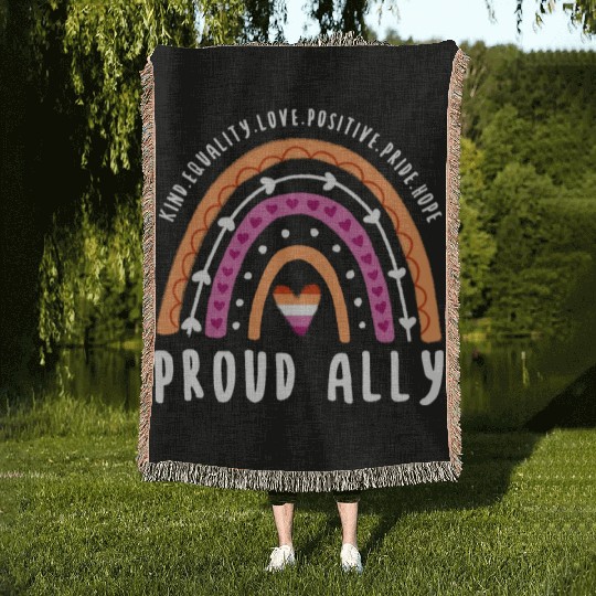 Proud Ally Lesbian Pride Rainbow Woven Blankets