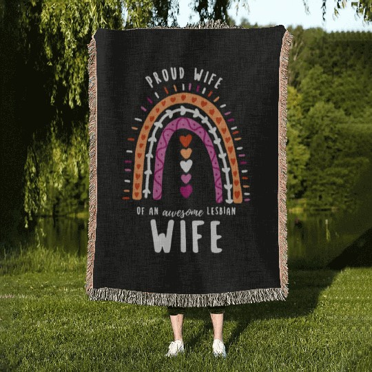 Proud Wife Lesbian Wife Rainbow Woven Blankets