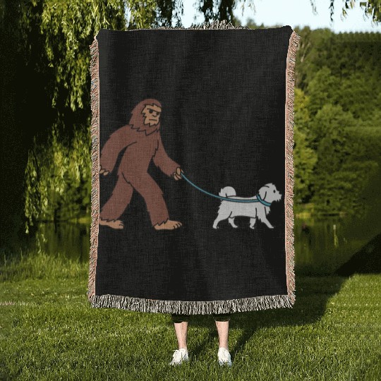 Bigfoot Sasquatch Walking Maltese Woven Blankets