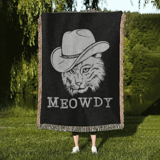 Meowdy Western Country Music Cowboy Cowgirl Woven Blankets