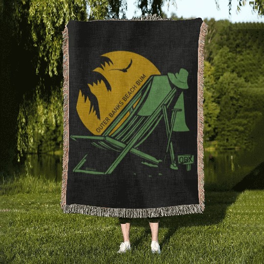 OBX Beach B OBX Sea Green Black Vintage Woven Blankets