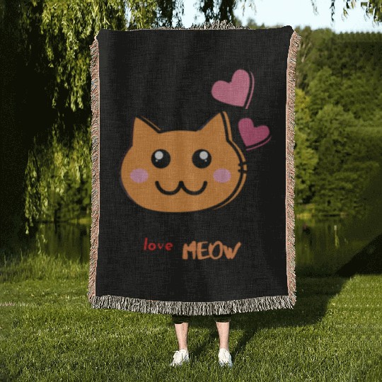 i love meow Woven Blankets