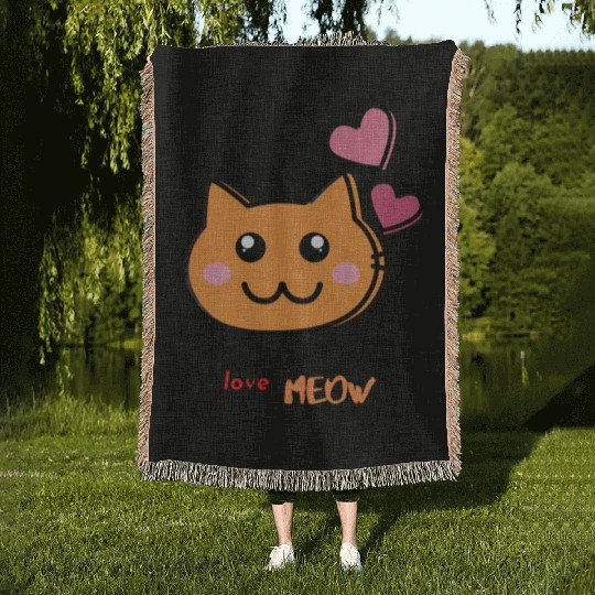 i love meow Woven Blankets