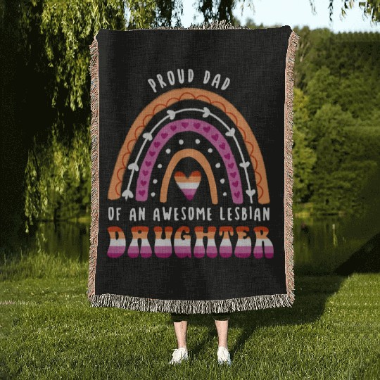 Proud Dad Awesome Lesbian Daughter Woven Blankets