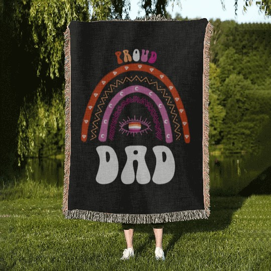 Lesbian Rainbow Proud Dad Lesbian Woven Blankets