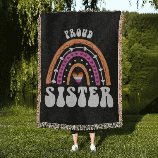 Proud Sister Lesbian Pride Rainbow Woven Blankets