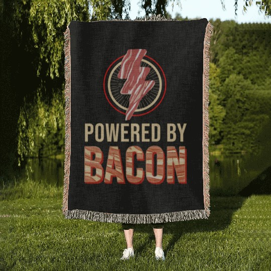 Powered By Bacon For Bacon Lover Woven Blankets