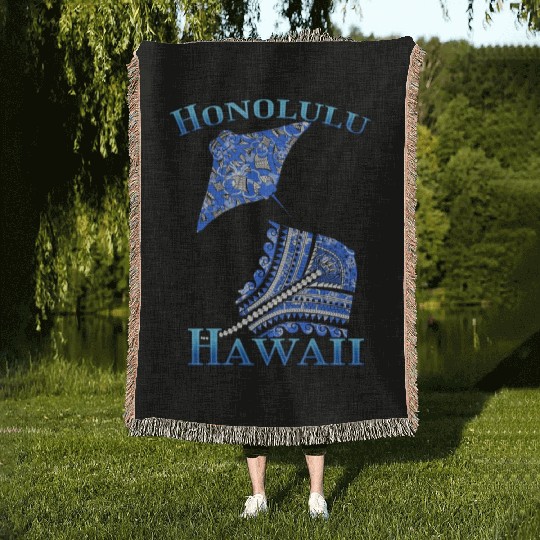 Honolulu Vacation Tribal Stingrays Woven Blankets