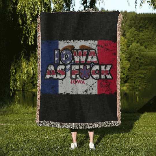 America US Flag State Flag Iowa Woven Blankets